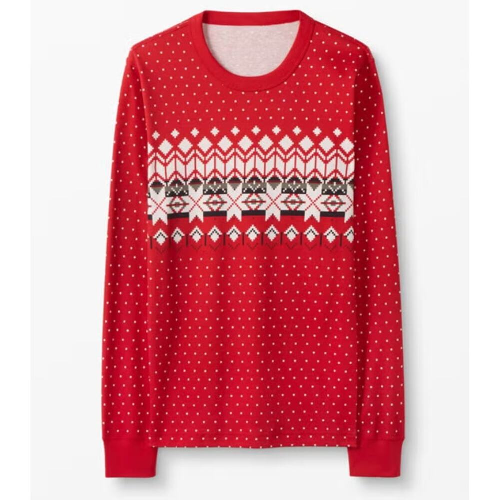Hanna Andersson Pajama Top Adult Unisex L Red Heritage Fair Isle 59845 Organic